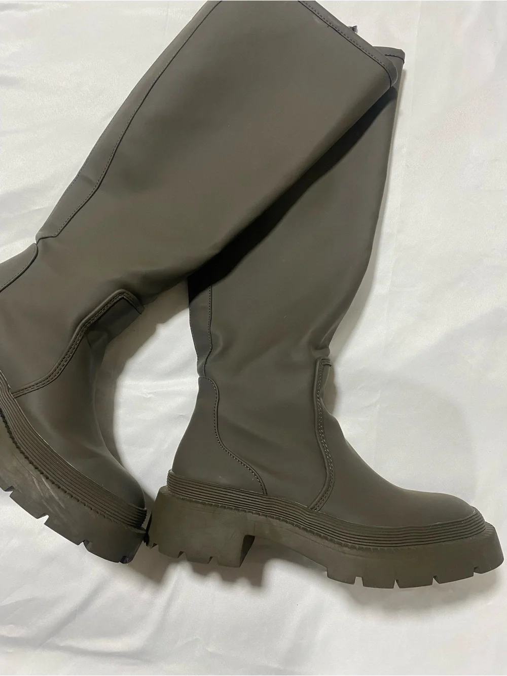 Zara Olive rubberized Over-the-Knee Lug Sole Boots